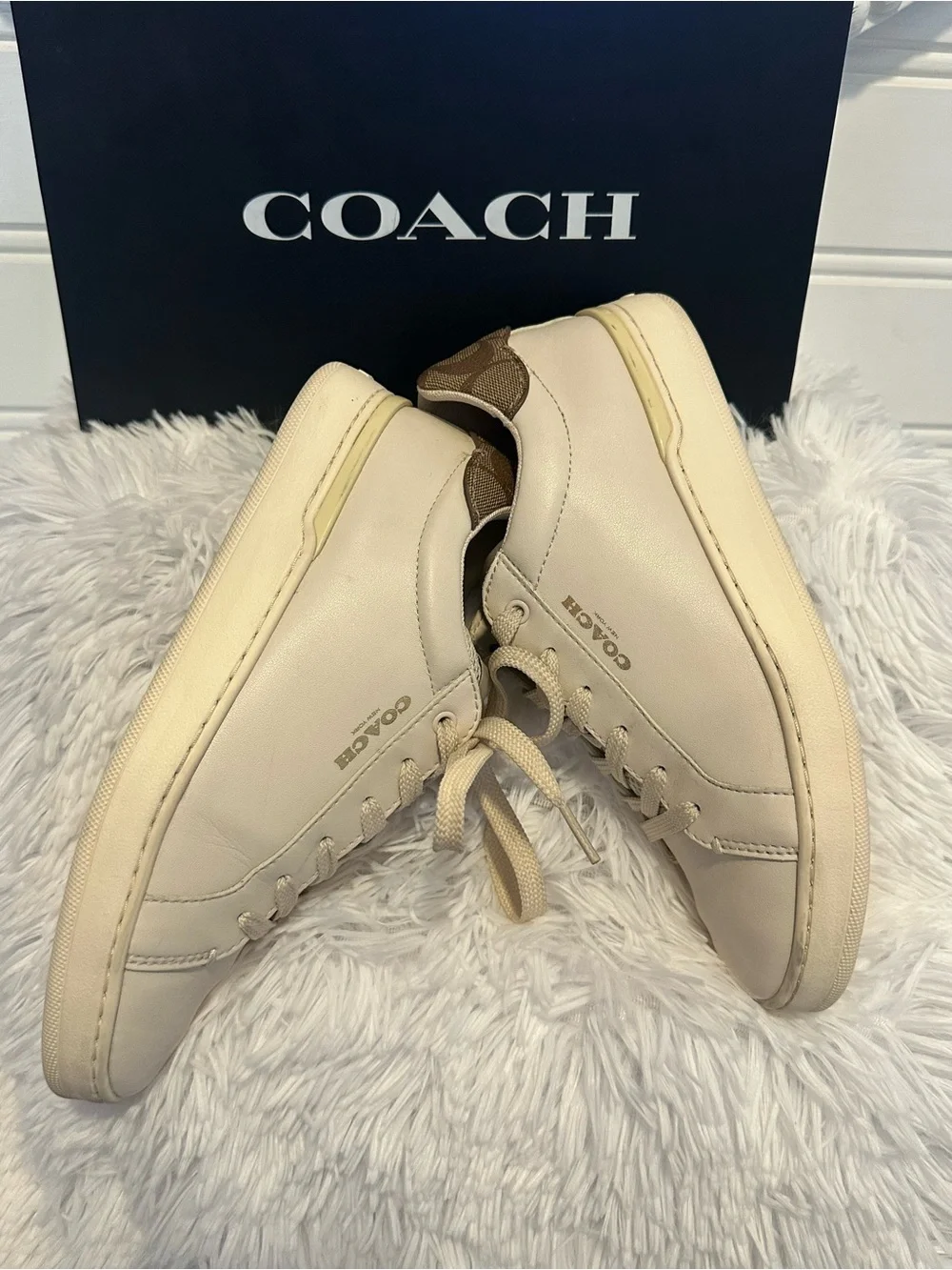 Coach Cream Leather Low-Top Sneakers with Signature Accent